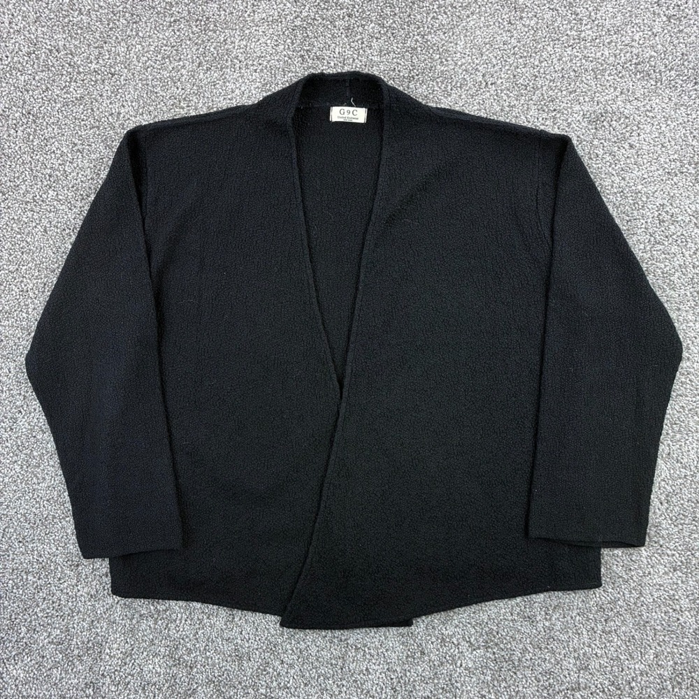 G9C United Knitwear Cardigan Sweater Women's Large Black Textured Open Front